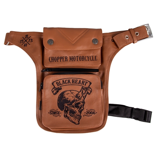 W-TEC Black Heart Devil Skull Brown Leather stehenní kapsa