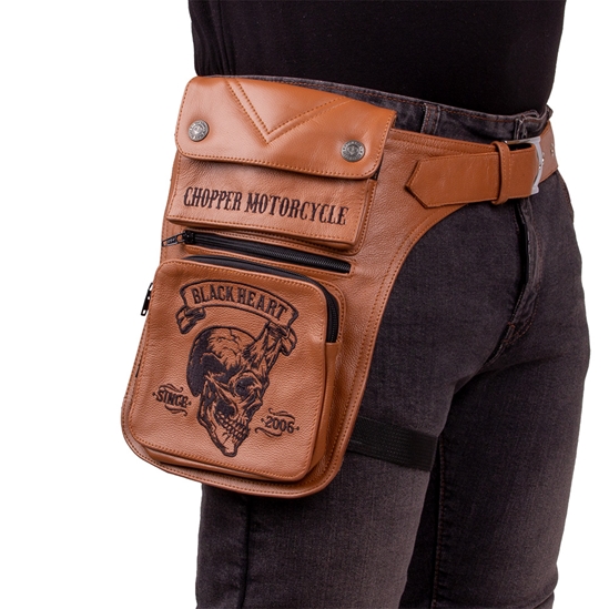 W-TEC Black Heart Devil Skull Brown Leather stehenní kapsa