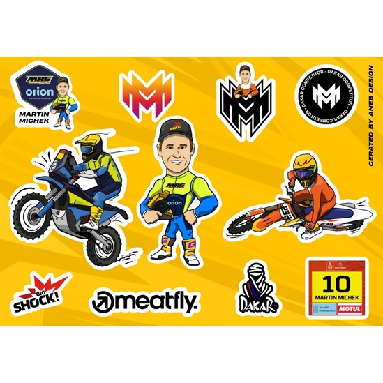 Martin Michek Dakar a motokros sticker set, platíčko funny samolepek